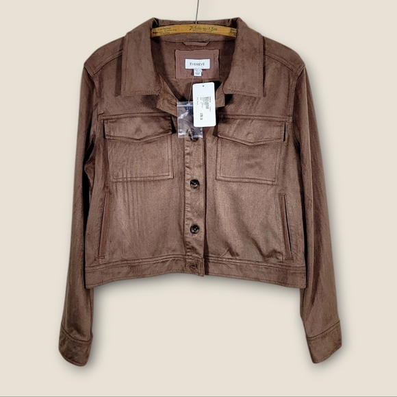 NWT EVEREVE Romy Jacket Faux Suede Cropped Chestnut Brown Medium NEW - Picture 3 of 12